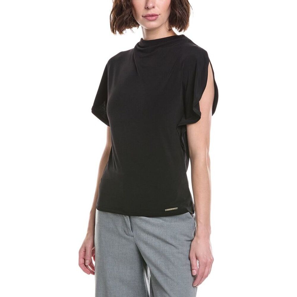 Halston Womens  Mock Neck Butterfly Sleeve Top